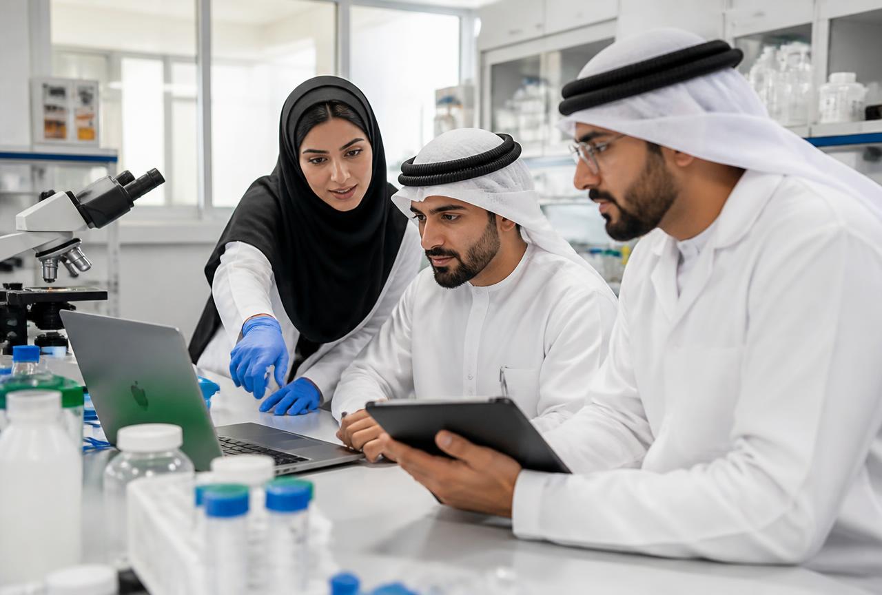 GCC researchers collaborating at the bench